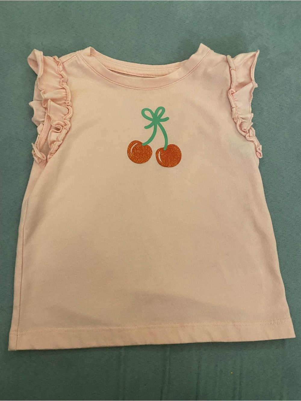 wonder nation Light Pink Ruffle Sleeve Tank with Cherry Graphic